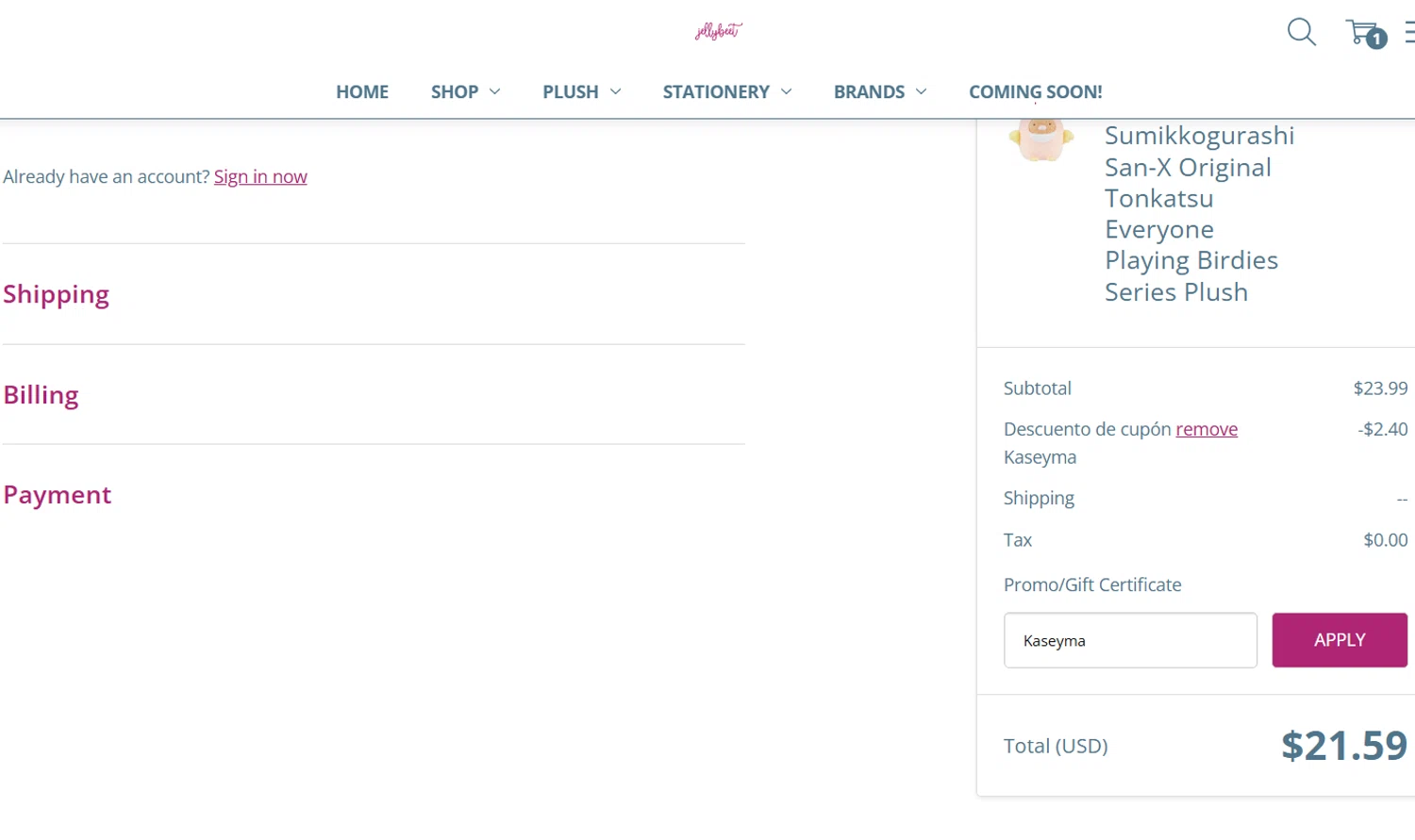 Jellybeet promo code screenshot showing code Kaseyma applied at Jellybeet checkout page. Uploaded by SimplyCodes community member SucreX on May 17, 2025