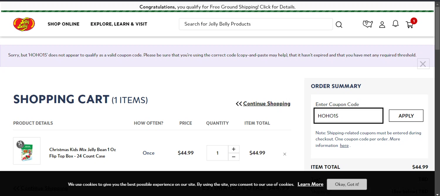 where to use Jelly Belly promo code box