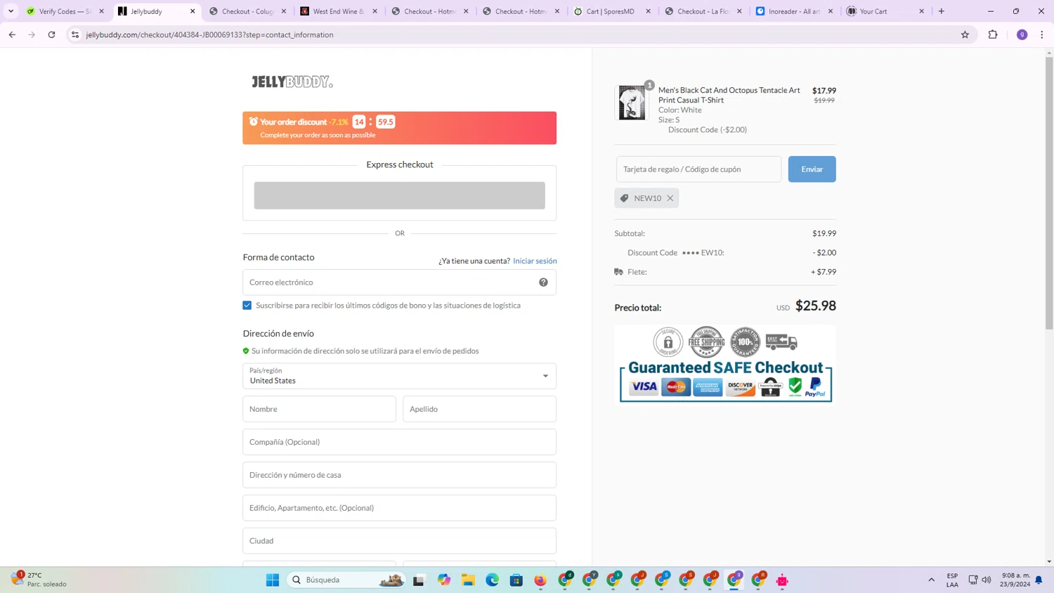 Jellybuddy checkout page showing Jellybuddy coupon code box | Screenshot taken by SimplyCodes community member on Sep 23, 2024