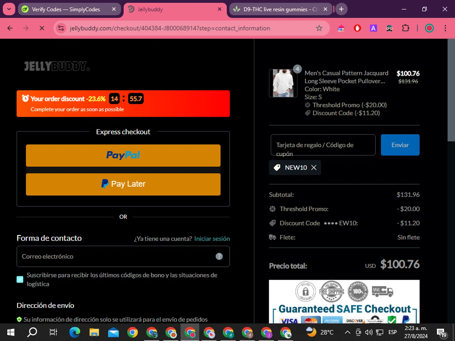 Jellybuddy checkout page showing Jellybuddy coupon code box | Screenshot taken by SimplyCodes community member on Aug 27, 2024