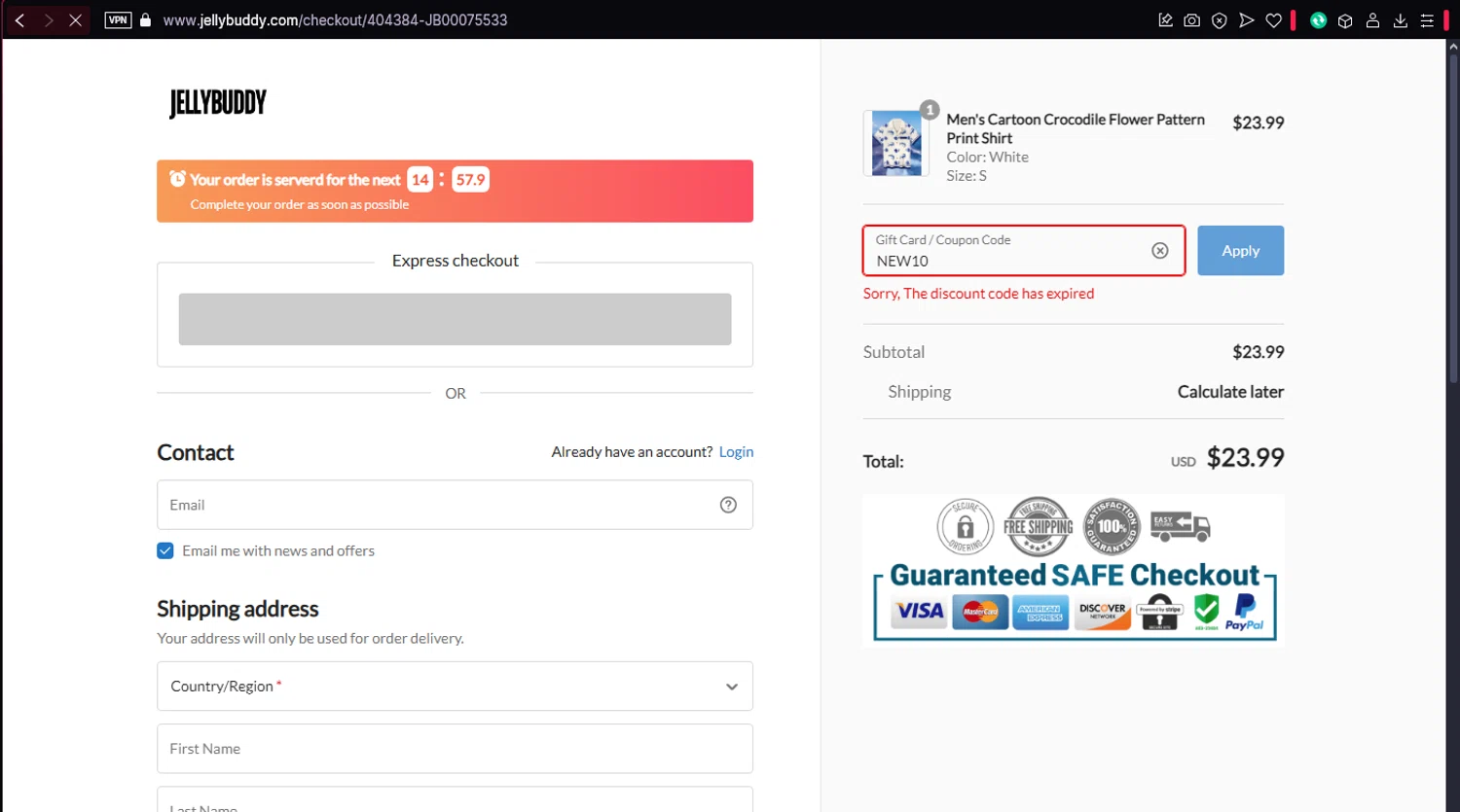 Jellybuddy coupon code screenshot showing code NEW10 applied at Jellybuddy checkout page. Uploaded by SimplyCodes community member ronaldacunajr13 on Apr 17, 2025