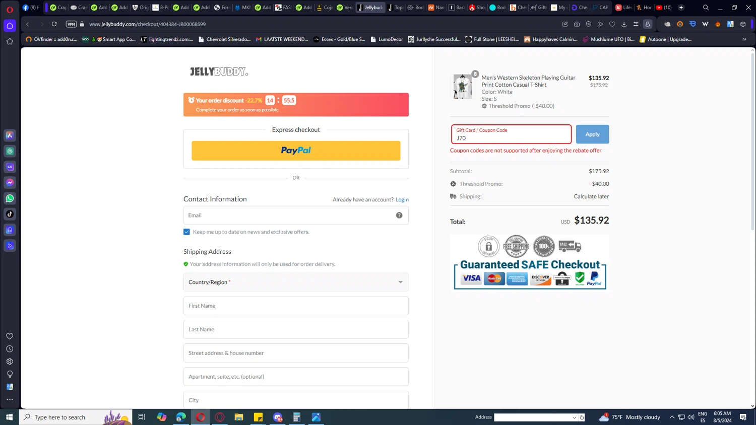 Jellybuddy checkout page showing Jellybuddy coupon code box | Screenshot taken by SimplyCodes community member on Aug 5, 2024
