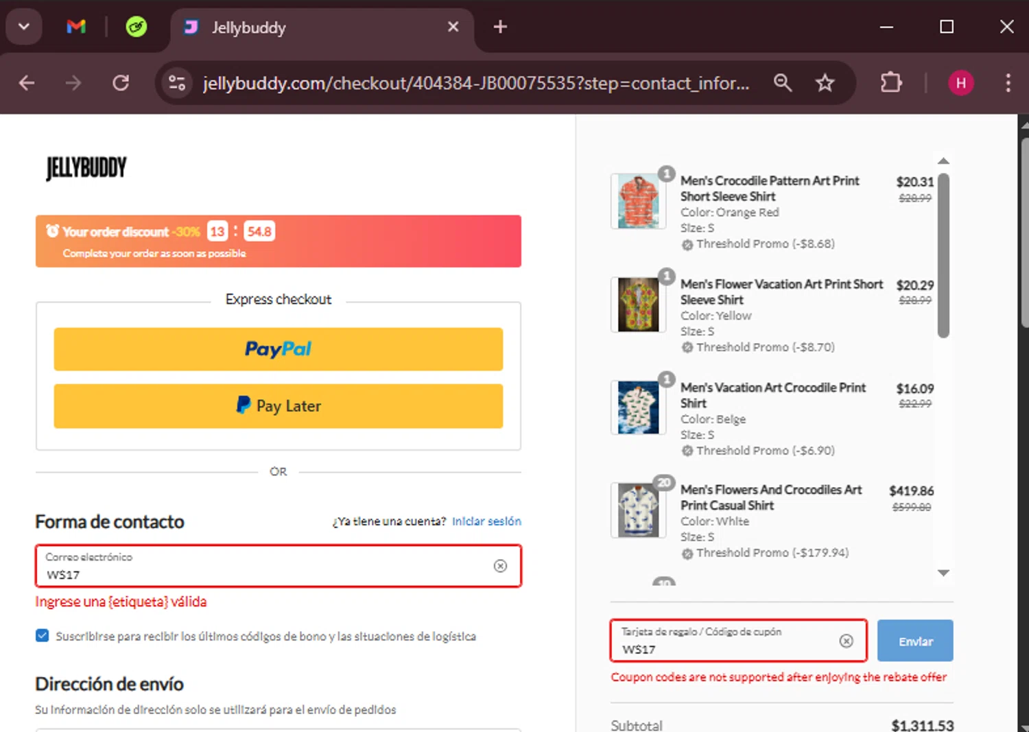 Jellybuddy coupon code screenshot showing code WS17 applied at Jellybuddy checkout page. Uploaded by SimplyCodes community member RewardWarden8289 on Apr 17, 2025