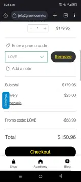 LOVE coupon verification screenshot
