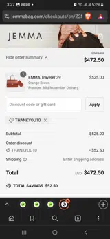 Thankyou10 coupon verification screenshot