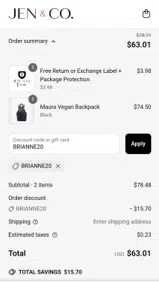 Jen & Co. coupon verification screenshot