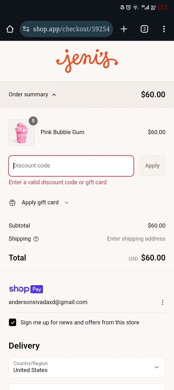 Jeni's Splendid Ice Creams promo code screenshot showing code FREESHIP applied at Jeni's Splendid Ice Creams checkout page. Uploaded by SimplyCodes community member Xx_Cogeburras3000_xX on Jul 18, 2025