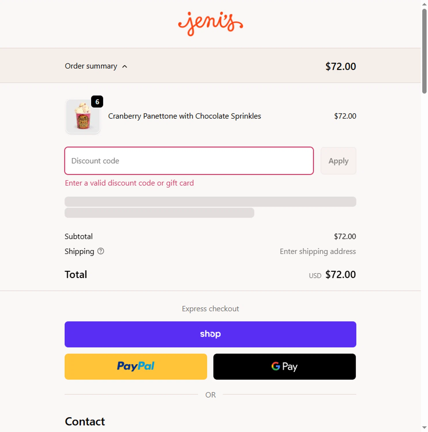 Jeni's Splendid Ice Creams promo code screenshot showing code FREEPINT applied at Jeni's Splendid Ice Creams checkout page. Uploaded by SimplyCodes community member Leannysv7lla on Dec 4, 2025