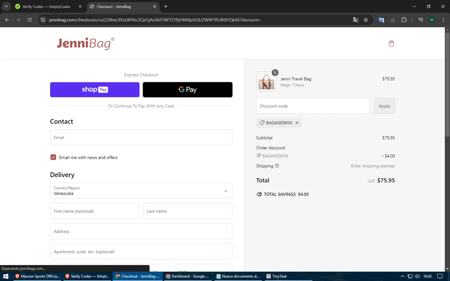 where to use Jennibag promo code box