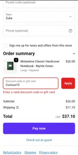 Curious10 coupon verification screenshot