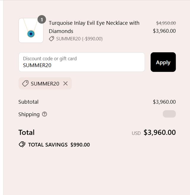Jennifer Meyer checkout page showing Jennifer Meyer discount code box | Screenshot taken by SimplyCodes community member on Sep 1, 2025