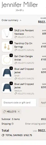 Jennifer Miller Jewelry coupon verification screenshot