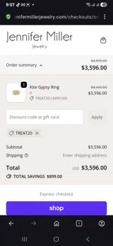 Jennifer Miller Jewelry coupon verification screenshot