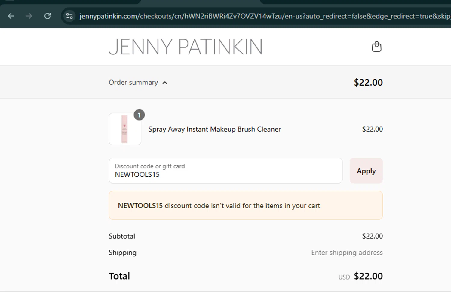 Jenny Patinkin promo code screenshot showing code NEWTOOLS15 applied at Jenny Patinkin checkout page. Uploaded by SimplyCodes community member SmartMaestro6853 on Sep 11, 2025