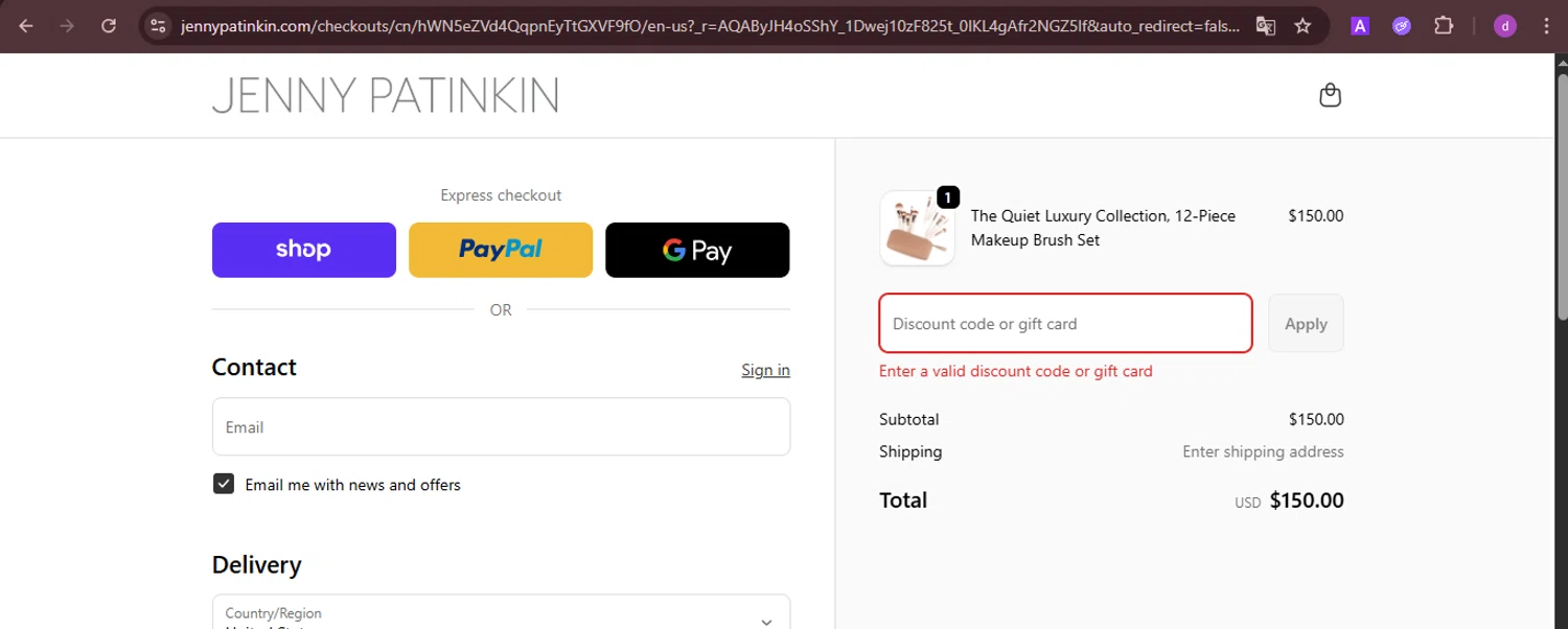 Jenny Patinkin promo code screenshot showing code HELLO15 applied at Jenny Patinkin checkout page. Uploaded by SimplyCodes community member PennyTiger4891 on Nov 24, 2025