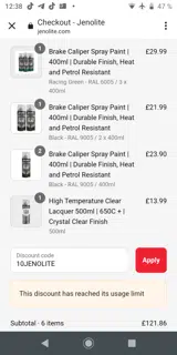 10JENOLITE coupon verification screenshot