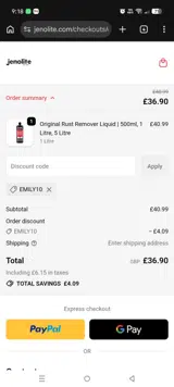 EMILY10 coupon verification screenshot