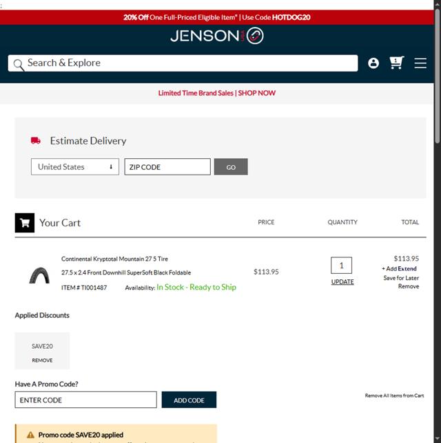 JensonUSA checkout page showing JensonUSA promo code box | Screenshot taken by SimplyCodes community member on Aug 30, 2025