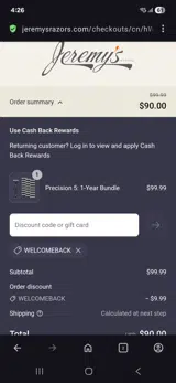 Welcomeback coupon verification screenshot
