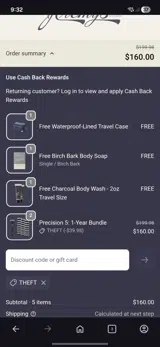 Theft coupon verification screenshot