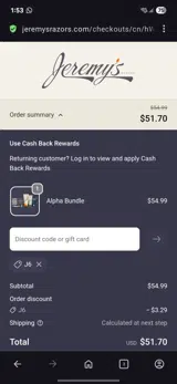 J6 coupon verification screenshot