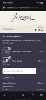 Prez coupon verification screenshot