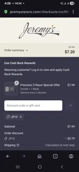 Jr10 coupon verification screenshot