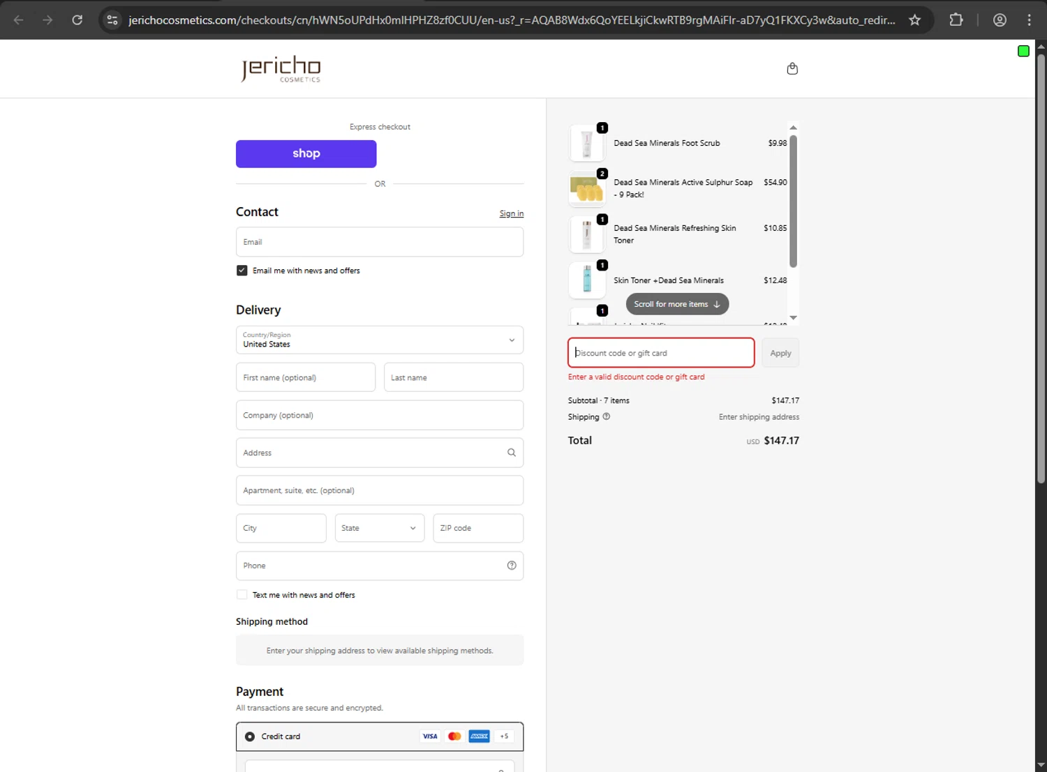 Jericho Cosmetics promo code screenshot showing code EBF25 applied at Jericho Cosmetics checkout page. Uploaded by SimplyCodes community member VictoriousDefender1681 on Nov 28, 2025