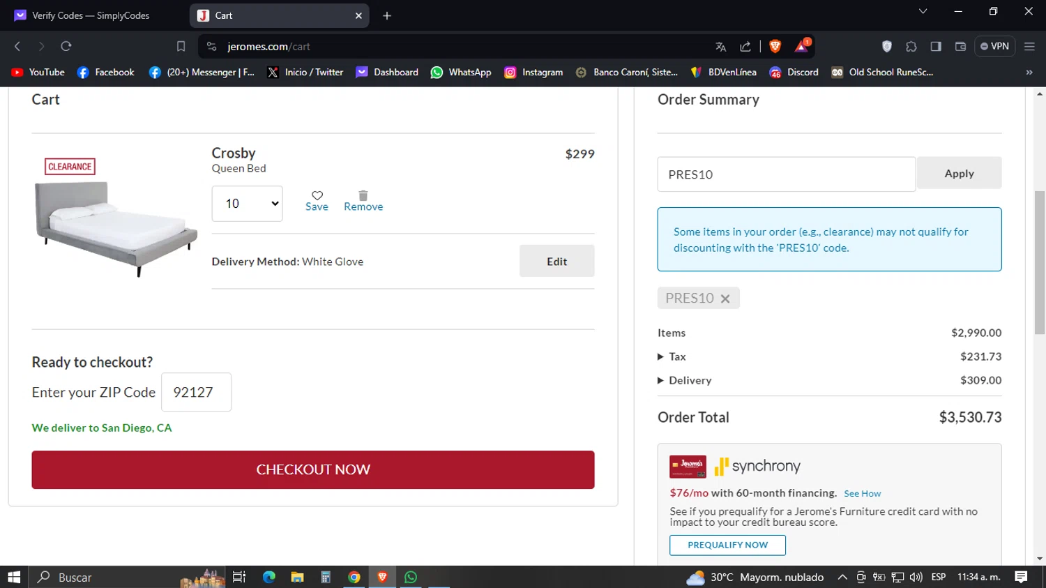 Jerome's checkout page showing Jerome's discount code box | Screenshot taken by SimplyCodes community member on Feb 3, 2024