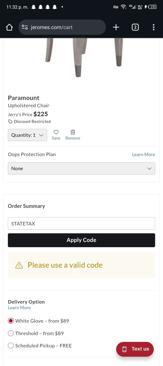 Jerome's discount code screenshot showing code STATETAX applied at Jerome's checkout page. Uploaded by SimplyCodes community member JandryV on Dec 21, 2025