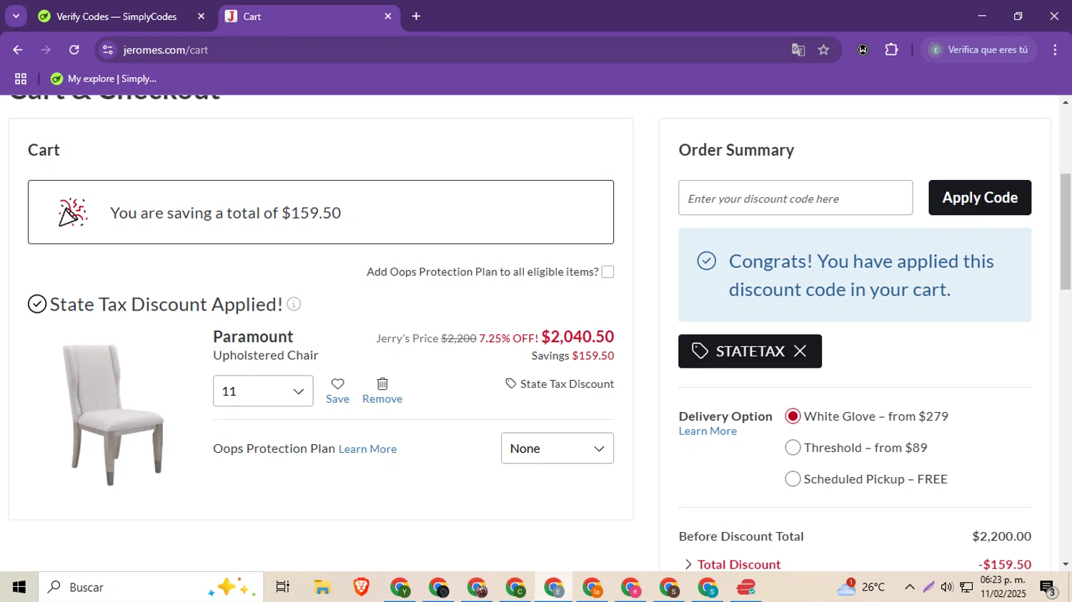 Jerome's checkout page showing Jerome's discount code box | Screenshot taken by SimplyCodes community member on Feb 11, 2025
