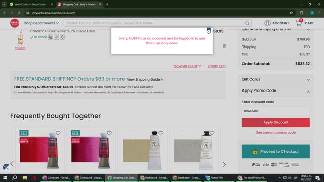 Jerry's Artarama checkout page showing Jerry's Artarama discount code box | Screenshot taken by SimplyCodes community member on Mar 19, 2025