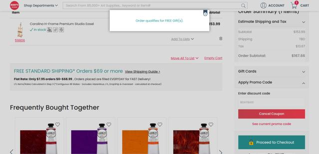 Jerry's Artarama checkout page showing Jerry's Artarama discount code box | Screenshot taken by SimplyCodes community member on Mar 27, 2025