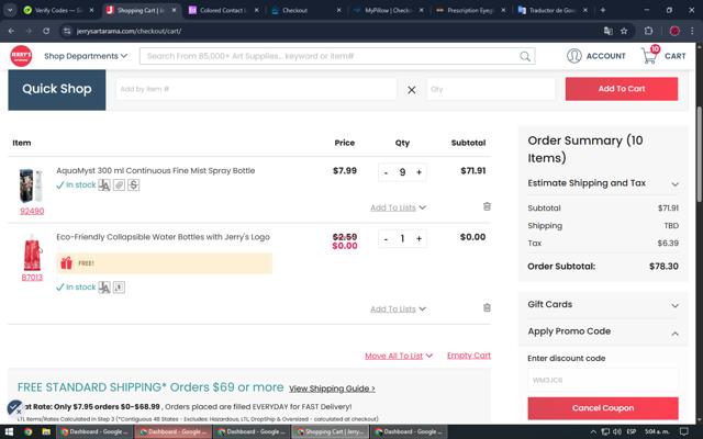 Jerry's Artarama checkout page showing Jerry's Artarama discount code box | Screenshot taken by SimplyCodes community member on Apr 5, 2025