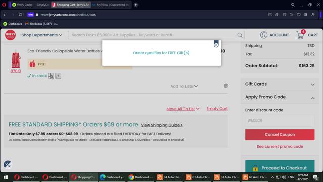 Jerry's Artarama checkout page showing Jerry's Artarama discount code box | Screenshot taken by SimplyCodes community member on Apr 5, 2025