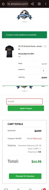 First30 coupon verification screenshot