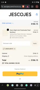 JESCOJES15 coupon verification screenshot