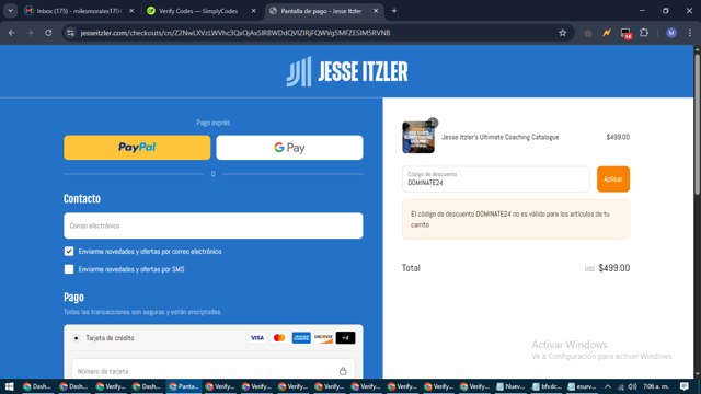 Jesse Itzler checkout page showing Jesse Itzler discount code box | Screenshot taken by SimplyCodes community member on May 3, 2025