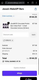 FOFU15 coupon verification screenshot