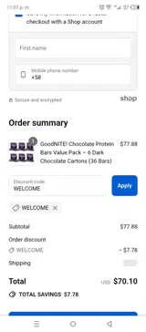 WELCOME coupon verification screenshot