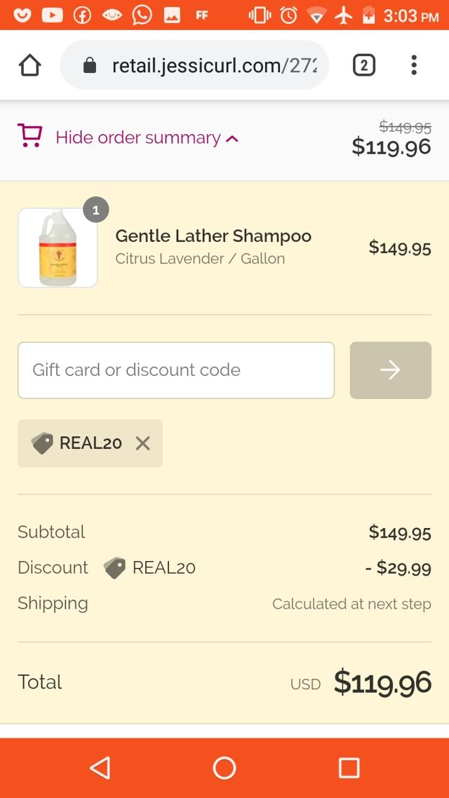 Jessicurl checkout page showing Jessicurl discount code box | Screenshot taken by SimplyCodes community member on Jan 25, 2021
