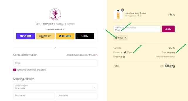 Jessicurl checkout page showing Jessicurl discount code box | Screenshot taken by SimplyCodes community member on Jul 15, 2022