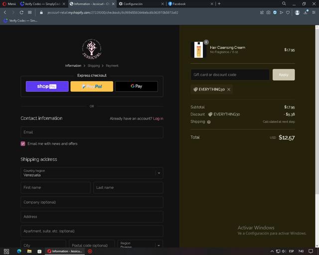 Jessicurl checkout page showing Jessicurl discount code box | Screenshot taken by SimplyCodes community member on Jan 26, 2023