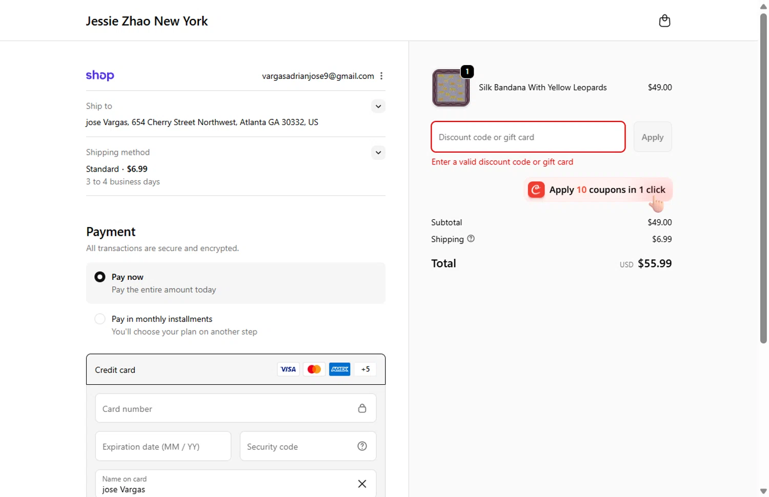 Jessie Zhao New York promo code screenshot showing code EXCLUSIVE25 applied at Jessie Zhao New York checkout page. Uploaded by SimplyCodes community member WladimirV on Nov 19, 2025