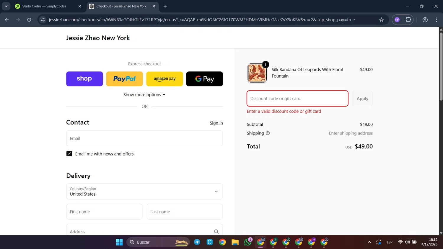 Jessie Zhao New York promo code screenshot showing code BLACKFRIDAY15 applied at Jessie Zhao New York checkout page. Uploaded by SimplyCodes community member CleverFalcon6244 on Dec 4, 2025