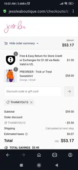 Jess Lea Boutique coupon verification screenshot