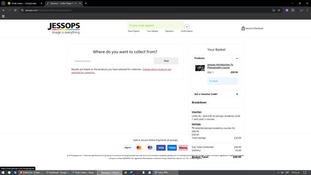 Jessops checkout page showing Jessops discount code box | Screenshot taken by SimplyCodes community member on Sep 16, 2025