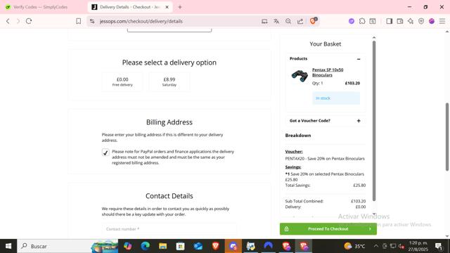 Jessops checkout page showing Jessops discount code box | Screenshot taken by SimplyCodes community member on Aug 27, 2025