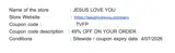 Jesus Loves You coupon verification screenshot