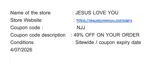 Jesus Loves You coupon verification screenshot